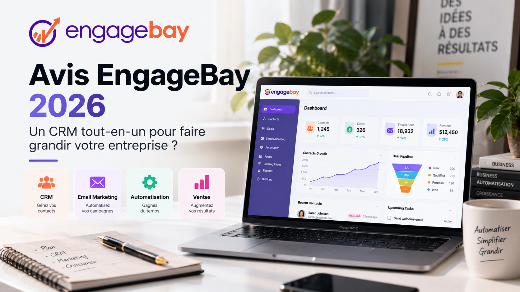 EngageBay CRM tout-en-un pour PME avec automatisation marketing