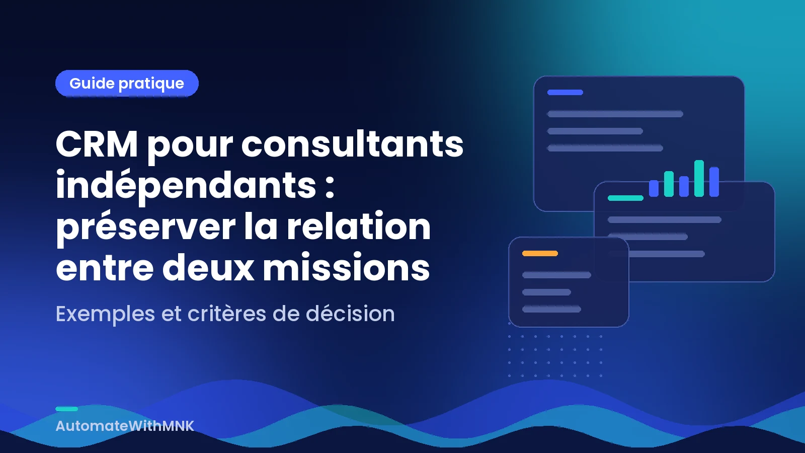 Illustration abstraite de dossiers reliés et d’un parcours de décision : CRM pour consultants indépendants : préserver la relation entre deux missions